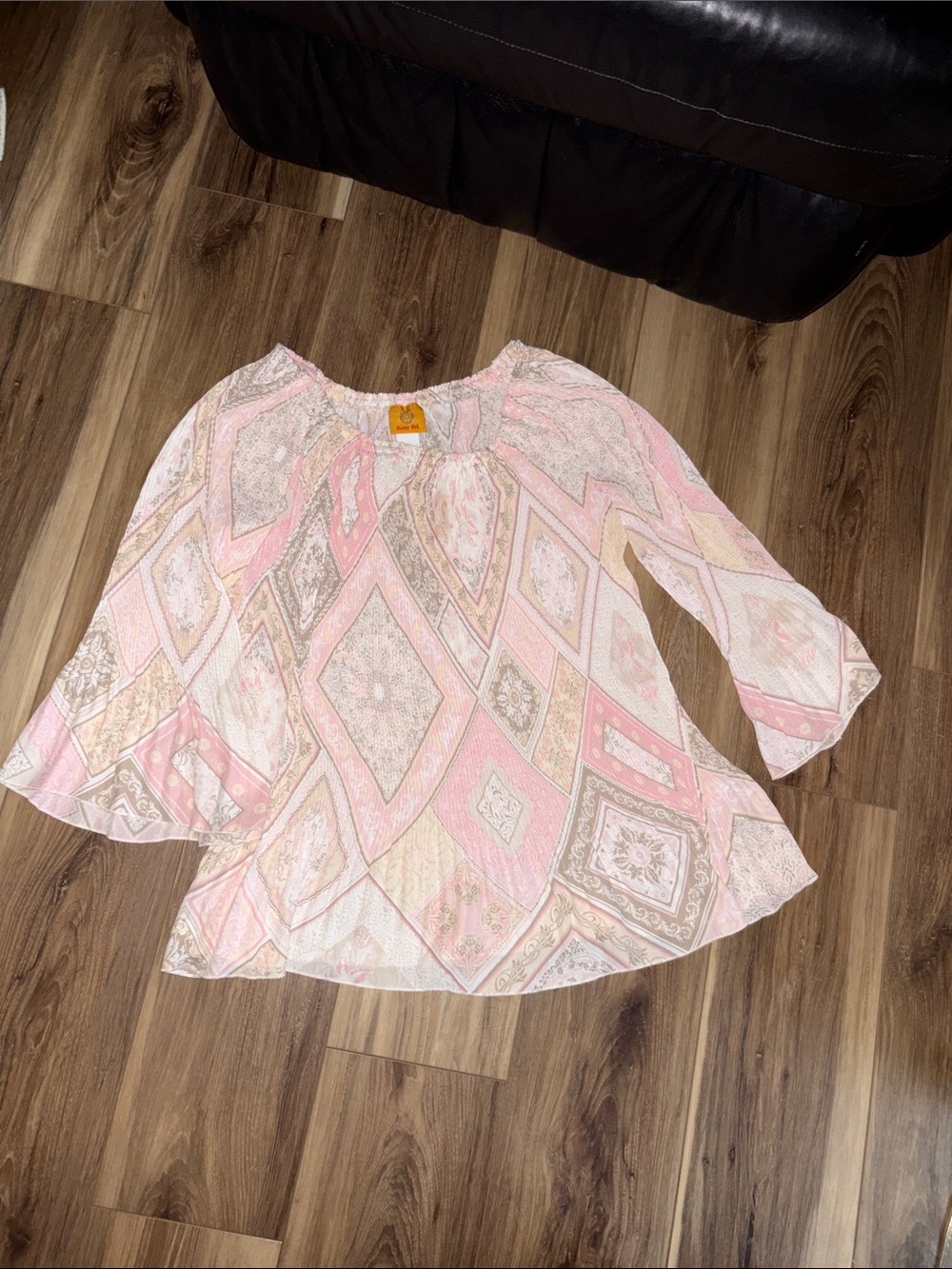 Ruby Rd. Pastel Pink Patterned Peasant Blouse